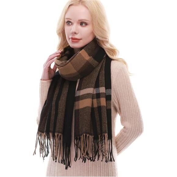 Womens plaid scarf fall winter warm pashmina wrap large blanket shawl cozy - Picture 8 of 8